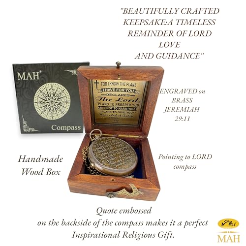Handmade Religious Brass Compass Gift with Engraved & Embossed Faith Messages – Inspirational Christian Religious Gift Keepsake for Baptism, Confirmation, Christening, First Communion or Christmas - style: For I Know – Edition 2