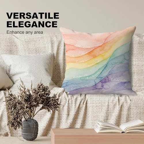 Inhale Exhale Mental Health Pillow Covers 18x18, Therapy Office Decor, Rainbow Breathing Inspirational Decorative Throw Pillow Covers for Classroom School Counselor Office - color: Inhale Exhale