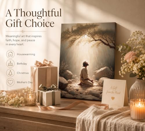 CXKAWM Jesus in Gethsemane Wall Art, Christian Canvas Prints, 12x16in - color: Jesus Prayers Wrapped Canvas, size: 12x16in