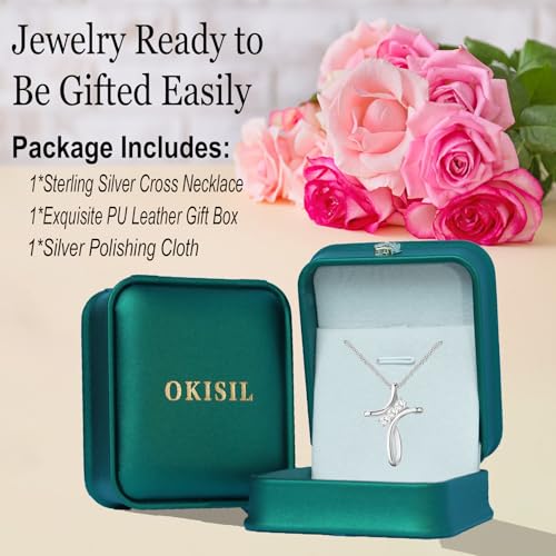 Cross Necklace for Women, 925 Sterling Silver 18K Gold Plated Diamond Necklace for Women, Cross Pendant with 3 Stone 5A Cubic Zirconia, Birthday Christmas Jewelry Gifts for Women Her, 20 Inches - color: White gold