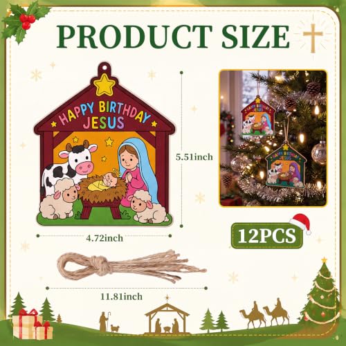 Anglechic 12 Sets Nativity Coloring Craft Happy Birthday Jesus Wooden kit - style: Happy Birthday Jesus