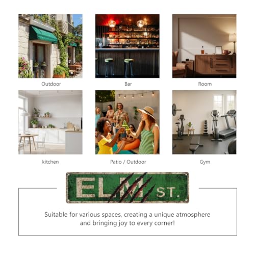 Elm Street Metal Sign 4x15 inch | Rust-Free Aluminum Horror Theme Decor | Weatherproof Indoor/Outdoor Wall Art for Game Room, Bar Signs, Man Cave & Teen Bedroom | Scary Movie Fan Gift - color: ELM
