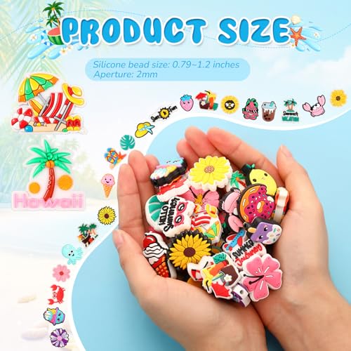 Tondiamo 60 Pcs Summer Silicone Focal Beads for Pens Funny Hawaii Silicone Beads Bulk for Beaded Pen DIY Craft Keychain Making Necklace Bracelet Charms Jewelry Decor - style: Summer Style