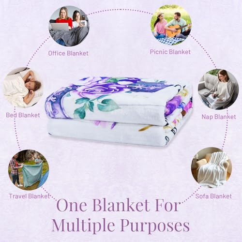 Spanish Christian Blanket Bible Verse Throw Soft Scripture Purple Blanket Religious Healing Faith Based Gift for Women Mom Sister Grandma Birthday Baptism Christmas Religious Gifts 50" x 60"