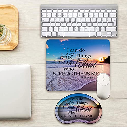 Mouse pad + Coaster + Mouse Wrist Rest Support Set, Ergonomic Mouse Wrist Rest with Memory Foam, Comfortable and Light, Suitable for laptops/Games, Beach Quoting Bible Verse Philippians 4-13 - color: HTT-1-Mouse pad 001