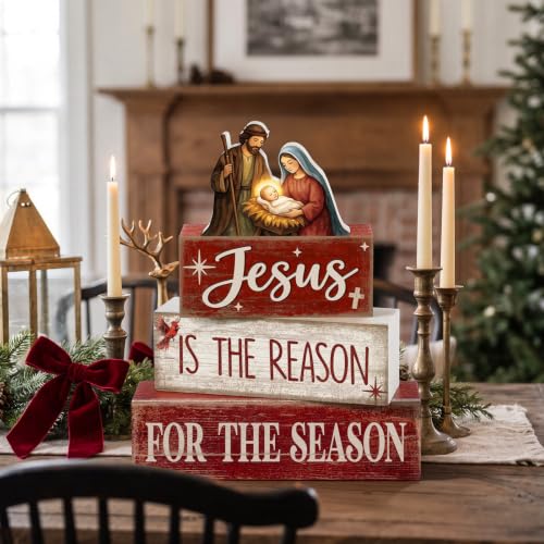 Lineshading 4 Pcs Christmas Table Decor, Nativity Scene Tiered Tray Decor - style: Nativity Scene 1