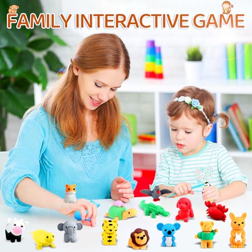 URSKYTOUS 36Pcs Animal Erasers Kids Desk Pets Pencil Erasers 3D Puzzle Bulk Mini Animal Eraser Toys Fun Cute Eraser for Classroom Rewards, Game Prizes, Treasure Box, Easter Egg Fillers - style: 36Pcs