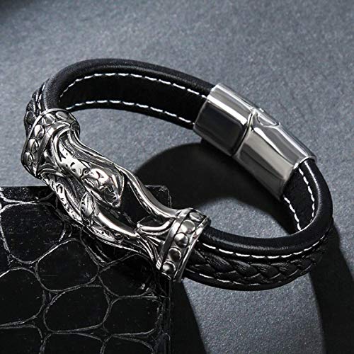 Men's Braided Leather Bracelet Wristband Cuff Bracelet for Men Gifts Stainless Steel Clasp - color: Black 2