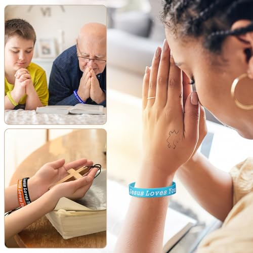JUNEBRUSHS 42pcs Jesus Loves You Silicone Bracelets Bulk - style: Jesus Loves You Style