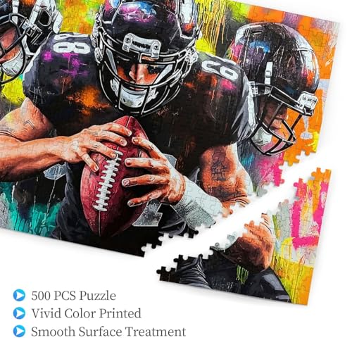 American Football Jigsaw Puzzles for Adults 500 Pieces Football Painting Wooden Jigsaw Puzzle Graffiti Colorful Sports Rugby Player Puzzle for Friends Home Decor - color: Football, size: 500PCS