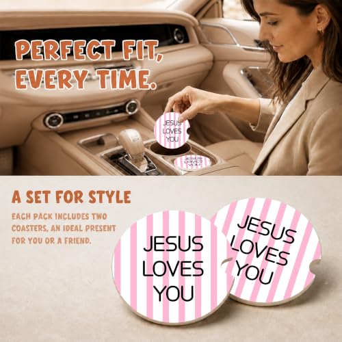 Pink Christian Faith Car Coasters, Jesus Loves You Preppy Cup Holders, 26 - color: Pink Christian Faith