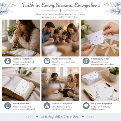 100 Pcs Lined Prayer Cards - 4x3 Christian Note Cards with Blue Floral Art - 250GSM Matte Paper Boxed Set for Church, Small Group & Prayer Requests - color: BLUE FLORAL