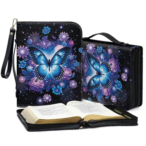 Bible Case for Women Men Large Size Bible Cover Case Book Sleeve Scripture Study Bible Carrier Bag,Size L-2XL - color: Blue Butterfly Style, size: X-Large