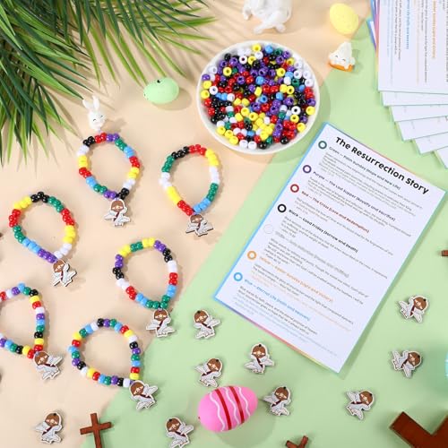 Canlierr 36 Set Religious Easter Crafts Holy Week Bead Bracelets Making Kit with Resurrection Story Card Jesus Pendant for Easter Resurrection Verse Story Decor Christian Sunday School Church Activity