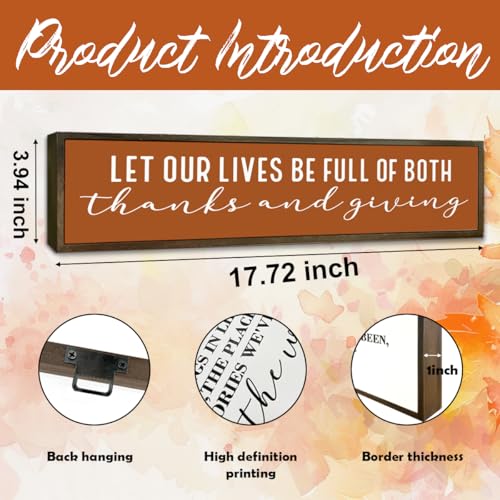 Thanksgiving Sign, Let Our Lives Be Filled with Thanks and Giving Sign, Fall Harvest Decor, Farmhouse Home Decors for Living Room, Wall Decor Art, Decorative Wooden Plaque 17.8x4x1.2 inches - color: Home Decor 11
