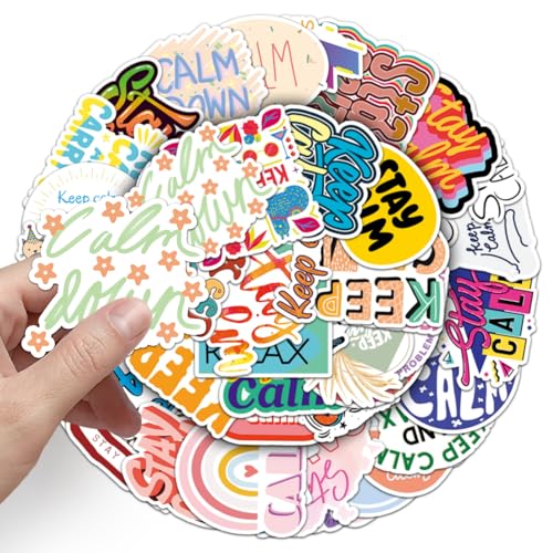 Keep Calm Stickers,50pcs Keep a Clear Mind Waterproof Vinyl with Healing Text Patterns, Suitable for Kids, Adults & People Needing Emotional Comfort, Decor for Laptop, Phone(Colours-B5) - color: Colours-b5