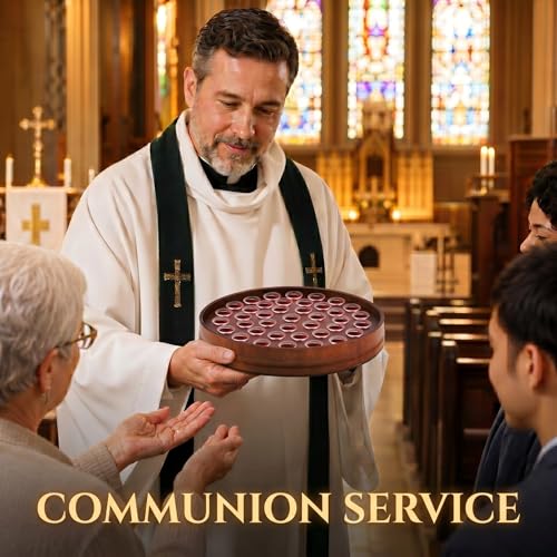 Zhehao 2 Pcs Wood Communion Set for Church, Holy Communion Serving Tray and Bread Plate with Lid Cup Filler and Disposable Cups Elegant Worship Supplies for Church Service (Rubber Wood Style) - style: Rubber Wood Style