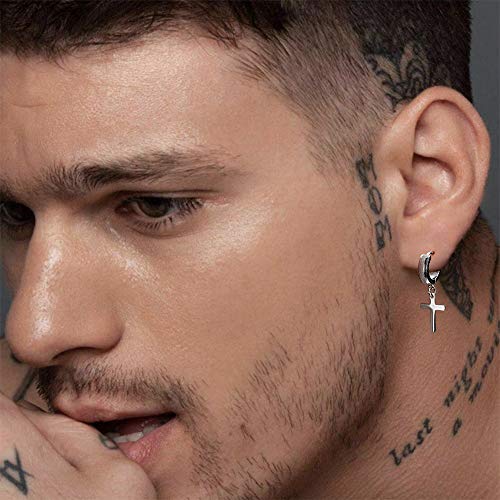 Men Women Stainless Steel Cross Earrings Set Dangle Hinged Earrings of Dangle Hinged Earrings Cross hoop Earrings - color: 3 Pairs Cross Earrings (Black+Silver+Gold) Scrub Small