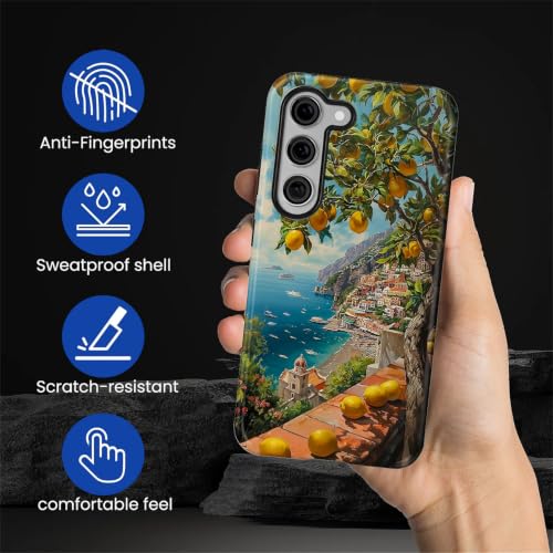 Compatible with Samsung Galaxy S23 Plus Full Body Matte Case Hard Shell Shockproof Screen Lens Protection for Girl Boy Cute Pattern Italian Coast Amalfi Lemon Mediterranean Sea - color: Italian Coast Amalfi Lemon Mediterranean Sea, size: Samsung Galaxy S2