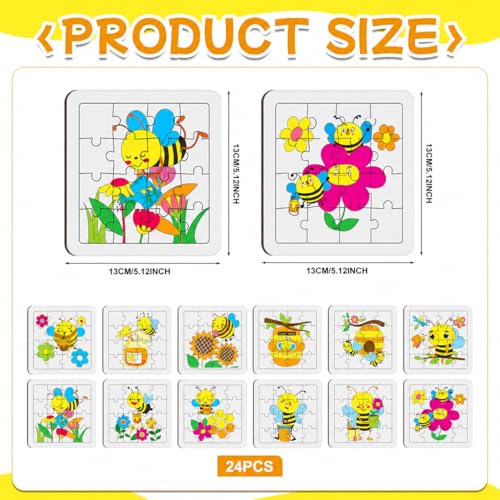 Cinrobiye 24 PCS Bee Coloring Jigsaw Craft Kit for Kids, DIY Bumblebee Activity Set Bulk with 12 Designs, Spring Insect Party Favors, Classroom Art Projects, Summer Decorations - color: Bee