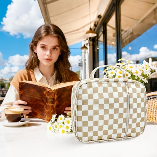 Zkptops Bible Cover Case for Women Girls Large Bible Bag Cotton Quilted Checkered Bible Carrying Case with Zipper Pocket and Handle Carrying Book Cover for Christian Study Supplies Christian Gift - color: Fm Checkered