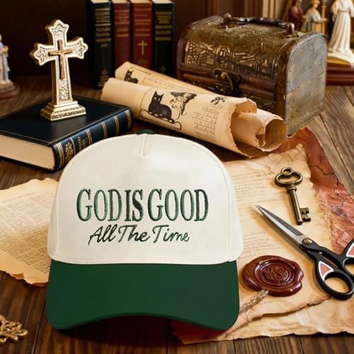 Put It On My Husband's Tab Funny Trucker Hats Women Vintage Adjustable Baseball Cap Embroidery Fashion Trucker Hat - color: God is Good All the Time - Beige/Green