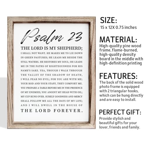 Christian Wooden Sign, Bible Verse Wall Art, Rustic Wooden Plaque, Home Church Decor, Christian Framed Wall Plaque Sign 15 * 11.5 inches, The Lord is My Shepherd - color: Christian 09