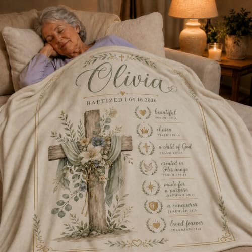 Personalized Baptism Cross Floral Throw Blanket, Custom Name, Date - color: Style2