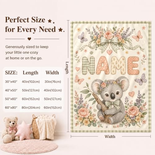 Custom Baby Blanket for Girls Boys, Personalized Baby Blanket with Name - color: Cute Koala