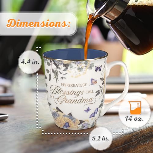 Christian Art Gifts Large Ceramic Coffee Scripture Mug for Grandmothers - color: White & Deep Blue Floral/Grandma