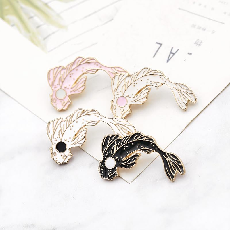 2Pcs coadipress Lovely Fish Brooch Enamel Lapel Brooches Pin Set Cute Cartoon Koi Fish Pins for DIY Backpacks Clothes Bags Jackets Hat Jewelry Accessories Gift - color: Black White