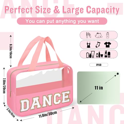Dance Bag for Girls Chenille Letter Clear Makeup DANCE Stuff Shoe Bag,Toddler Dance Recital Gifts Ballet Cosmetic Zipper with Handle,Dance Competition Accessories Toiletry Storage Women(DANCE-Pink) - color: DANCE-Pink