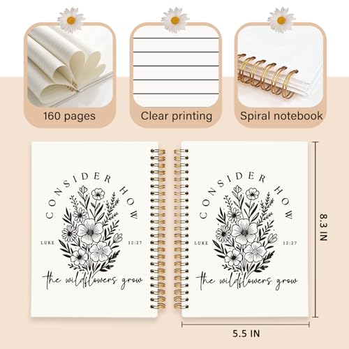 Enkvke Floral Christian Notebook, Bible Verse Scripture Journal for Women - color: Luke 12:27-A5
