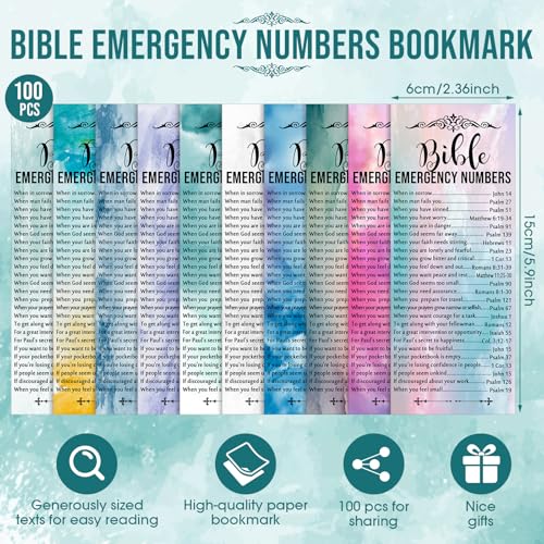 Motiskyy 100 Pcs Bible Emergency Numbers Bookmark Gift, Colorful - color: Colorful