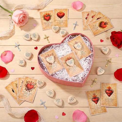 Gerrii 60 Set Christian Token Gift Jesus Love Heart Pocket Hugs, Wood Color - color: Wood Color