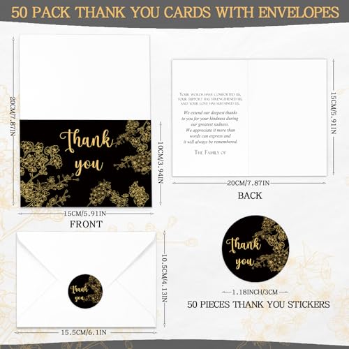 Fumete 50 Set Funeral Thank You Cards, Cherry Blossom - style: Cherry Blossom