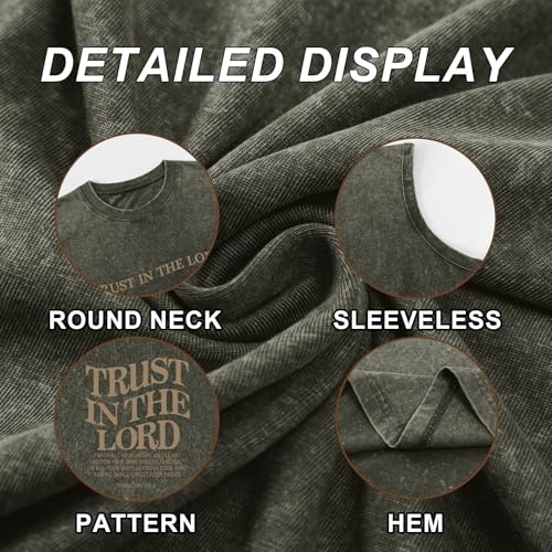 Mens Christian Tank Tops Trust in The Lord God Jesus Religious Faith Bible Verse Shirts Graphic Acid Wash Gym Tees - color: Army Green, size: X-Large