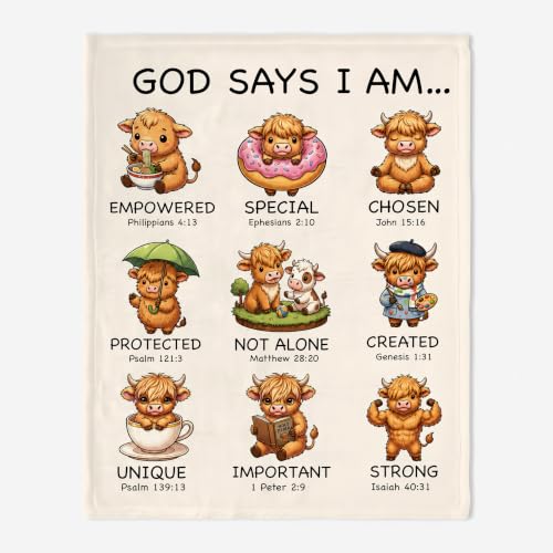 Personalized Baptism Highland Cow Toddler Blanket, God Says I Am Christian Bible Verse Throw, Custom Faith Keepsake for Boys Girls, Religious Gift from Parents Grandparents, Nursery Decor - color: Baptsim Toddler Blanket#2