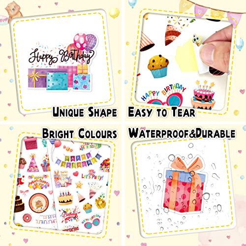LINAYE 24 Sheets Happy Birthday Stickers - 730 Counts, Small & Large Sizes, Perfect for Birthday Party Decorations & Gifts - style: Birthday 24 Sheets