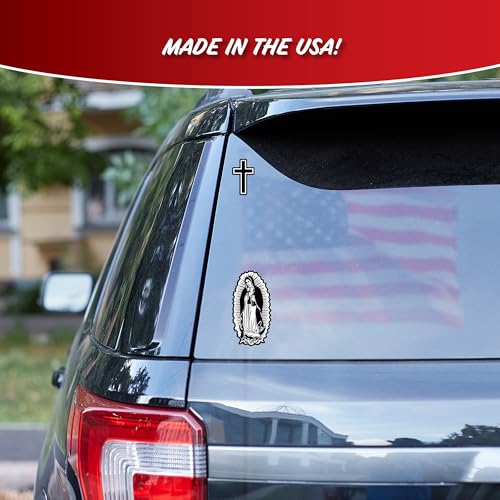 Religious Decals for Car Truck Tablet Tumbler Cell Phone - Set of 4 Black & White Mary Rosary, Lady of Guadalupe, Christian Cross - style: Religious Group