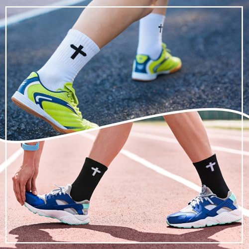 Christian Cross Socks for Men Women Jesus Prayer Sock, 6/9 Pairs - color: White+black