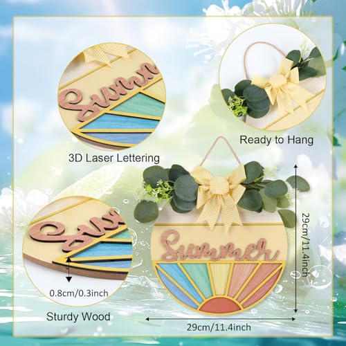 TOARTi 3D Hello Summer Wooden Hanging Sign (11.4"x11.4"), Colorful Summer Welcome Sunshine Door Decor, Vintage Boho Sunshine Wall Decoration for Front Door Farmhouse Porch Yard Office - color: Sunshine