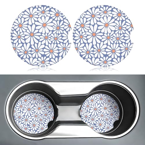 Blue and White Floral Car Coasters for Cup Holders,2 Pack Car Cup Holder Coasters for Car,Ceramic Absorbent Car Coaster with A Finger Notch and Cork Base,Car Interior Accessories for Women Men - color: Blue and White Floral