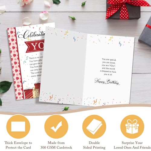 Qiliji Christian Birthday Card for Him Her, Religious Birthday Greeting Card, Inspirational Happy Bday Cards Gifts for Friends Family - color: Christian Birthday