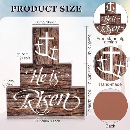 Beeveer He Is Risen Easter Tiered Tray Decor 3Pcs Christian Wooden Signs Religious Easter Decorations Table Centerpiece Gifts for Home Kitchen Mantel Shelf Farmhouse Decor