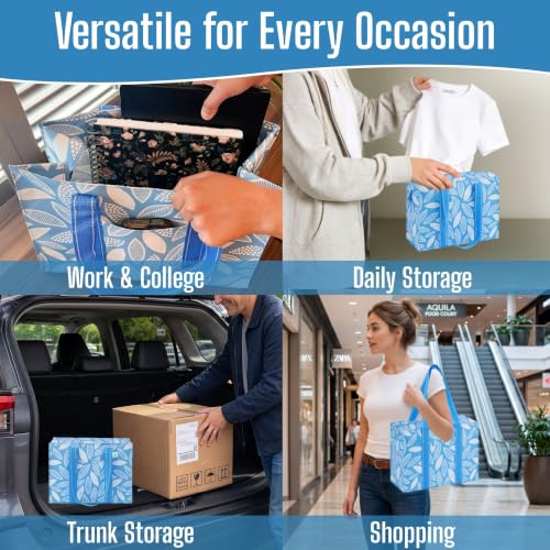 VENO 2 Pack Utility Tote Reusable Grocery Bags with Zipper & Hard Bottom - color: Spring Breeze, size: 2 Pack