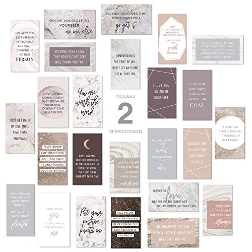 Marble Quartz Daily Gratitude Cards / 50 Motivational Kindness Cards / 25 Inspirational Quote Card Designs / 2” x 3.5” Uplifting Flat Business Card Pack - color: Marble