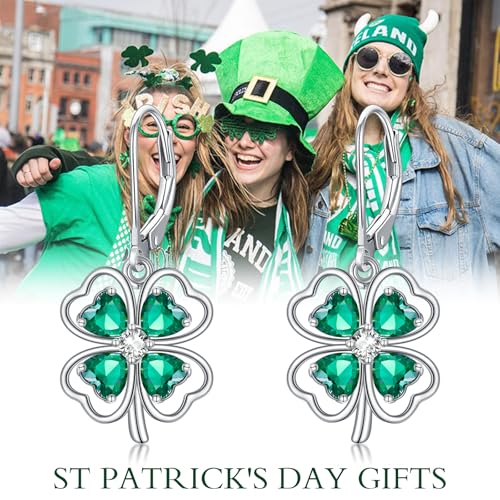 HPQQ Earrings for Women Sterling Silver Dangle Earrings Birthday Christmas Jewelry Gifts for Women Wife Mom - color: White Gold-Shamrock-A