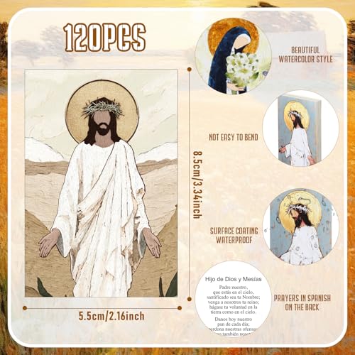 Motiskyy 120 Pcs Spanish Catholic Holy Cards Bulk Gifts 24 Styles - style: Spanish Watercolor Style