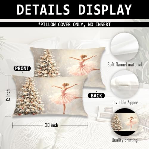 Vintage Christmas Ballerina and Tree Pillow Cover 12x20 - color: Christmas-37, size: 20" x 12" (Pack of 1)